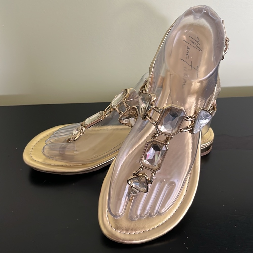 Marc Fisher Gold Sandals with Jewel Thong